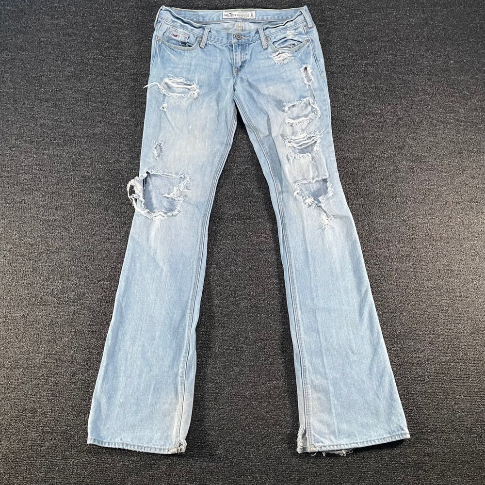 Hollister Flare Jeans Womens 3L Light Blue Good Distressed Low Rise 100% Cotton